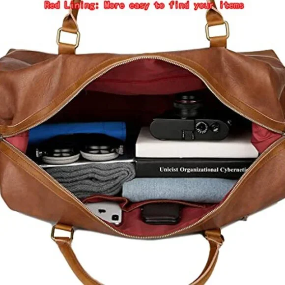 Vegan Leather Travel Duffel Tote Weekender Bag Oversized Carry-On Spacious - Picture 7 of 8